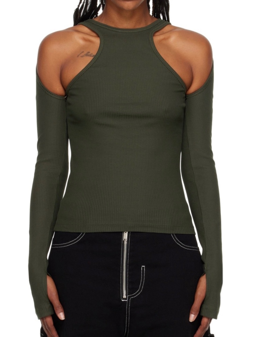 Dion Lee Green Shift Loop Long Sleeve Cut-Out Top